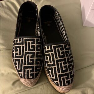 Balmain Black and Cream Patterned Loafers